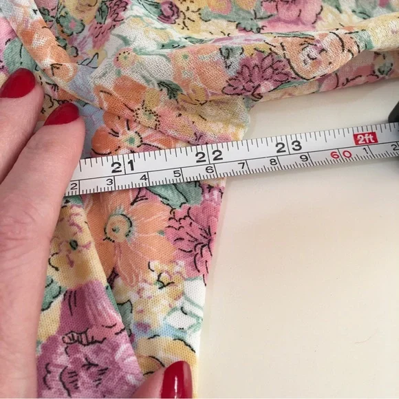 Vintage 60 70 Cottagecore Pastel Floral Peasant Midi Dress Poet sleeves - Picture 16 of 16